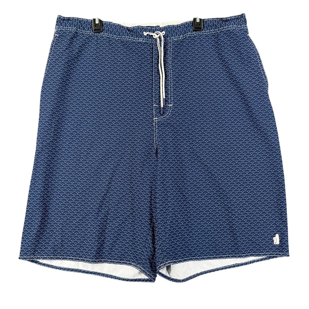 Johnnie-O Swim Trunks Mens 2XLT Navy Wave Print Stretch Mesh Lined Beachwear